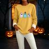 Women's Long Sleeve Lined Round Neck Top with Halloween Print, Casual Winter Wear