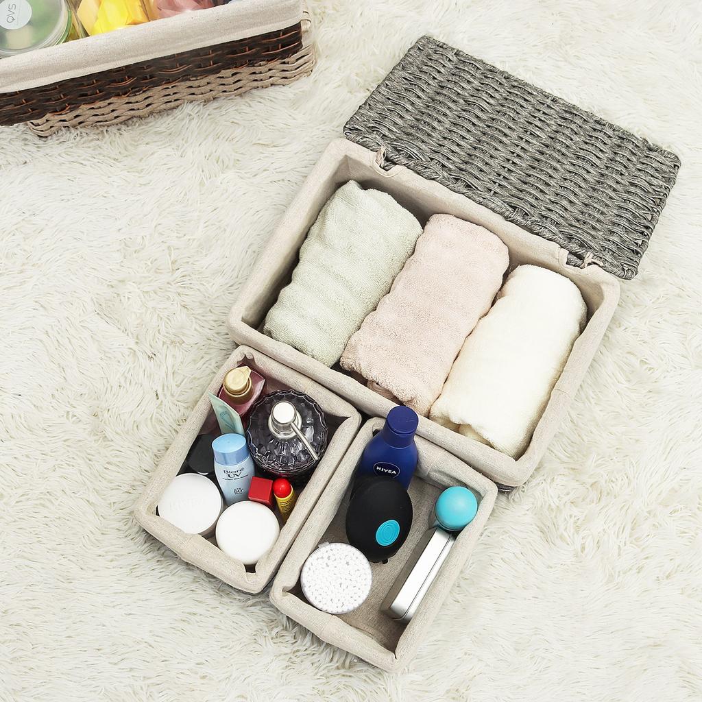 Set di 3 cestini portaoggetti rettangolari in alga, 26,5 x 24 x 19 cm