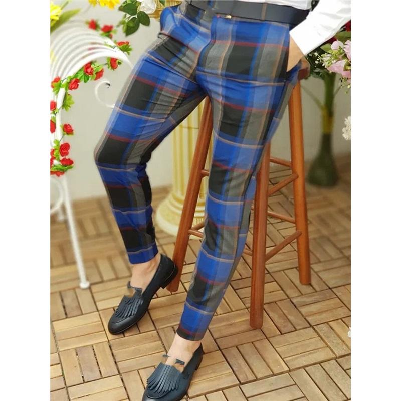 European And American Autumn And Winter Men's Printed Casual Fashion Striped Mid-waist Pencil Pants Slim Pants