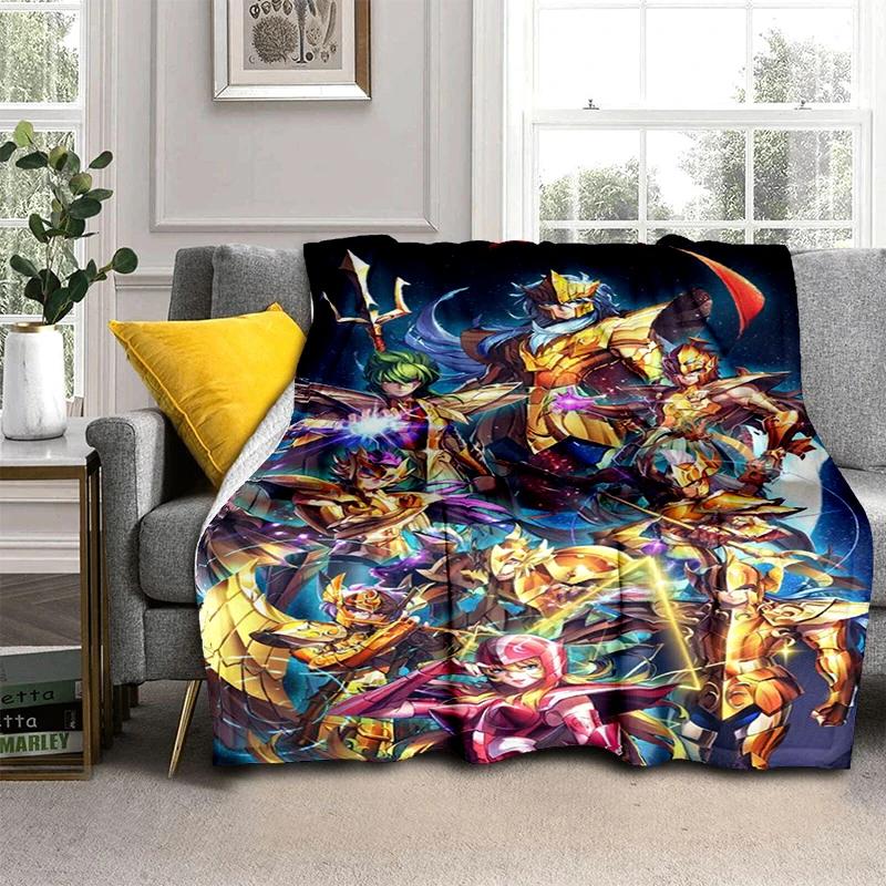 Anime Saint Seiya Glod Pattern Throws Blanket for Baby Hiking Picnic Bed Super Soft Cute Kawaii Flannel Blanket Birthday Gift