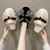 Mode Zapatos Mode Niedliche Damen Baumwollpantoffeln 2025 Winter Neu Runde Zehenpartie Flache Schuhe Schlichte Schleife Damenschuhe Zehentrenner Für Damen