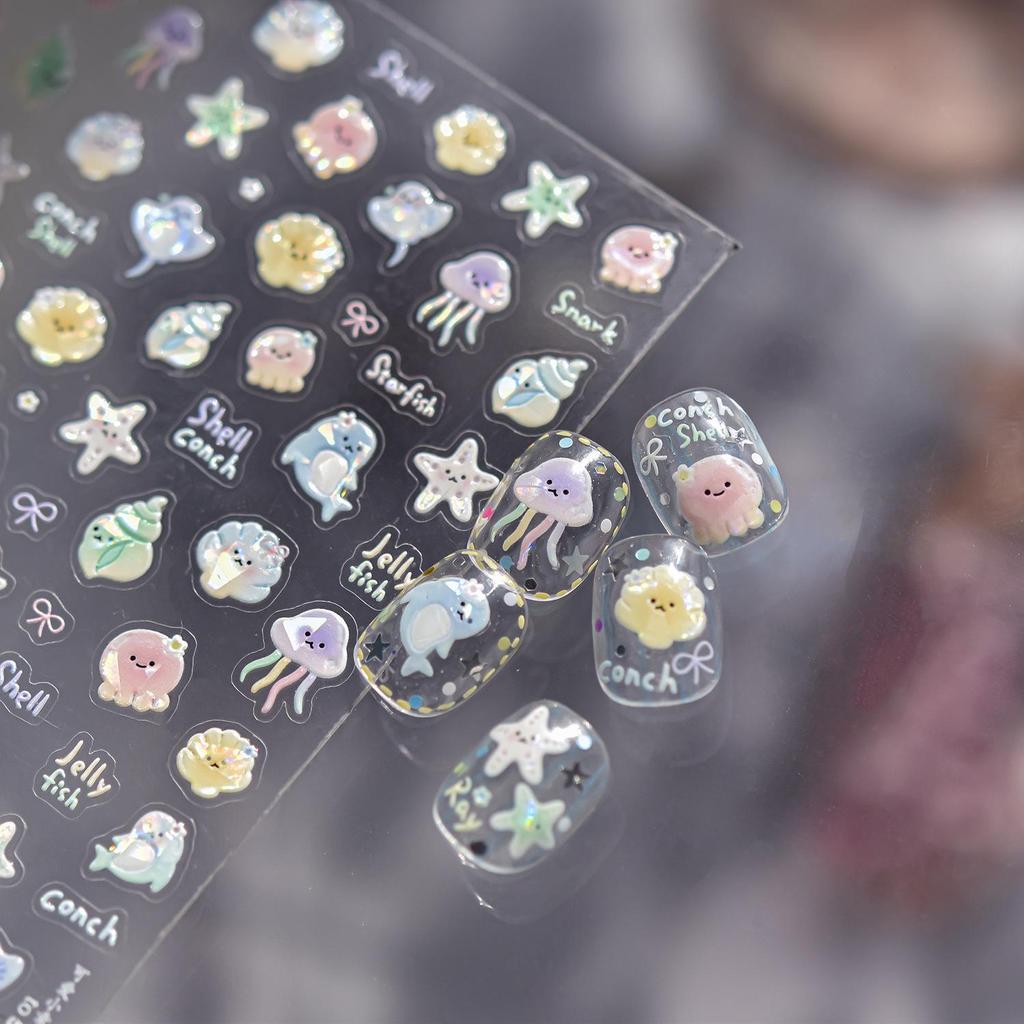 Tomoni Mermaid Cat Nail Stickers: Fresh & Cute Shell Light Children's Nail Art