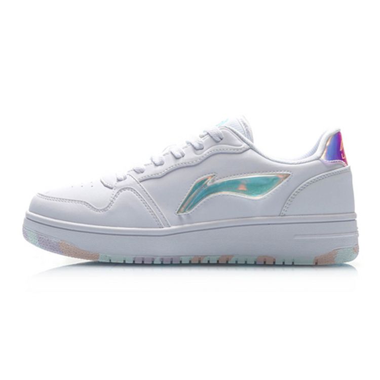 Li Ning Colorful Logo Non-Slip Shock Absorbing Wear-Resistant Low-Top Sports Casual Shoes Women sneakers White Green AGCP362-2