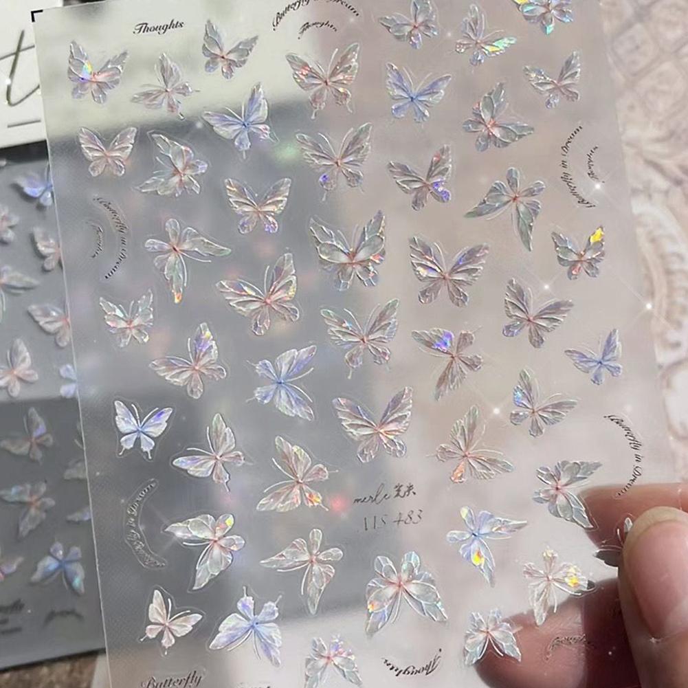 1PC Flash Butterfly Flowers 3D Nail Stickers Self-Adhesive Slider Nail Art Flowers Decorations Decals Manicure Accessorie