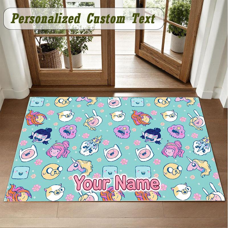 Crystal Velvet Square Rug Custom NameAdventure Time cartoon Pattern Non Slip Home Floor Decor Rug