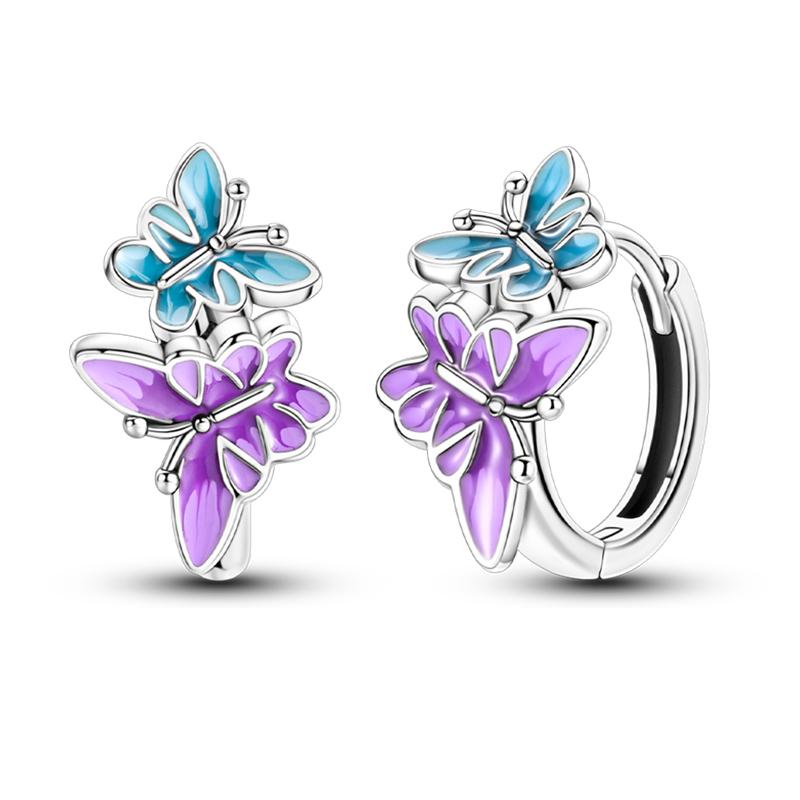 Women's Spring 925 Silver Butterfly Dragonfly Flowers Color Romantic Sweet Earrings Fit for Party Delicate Gift Jewelry