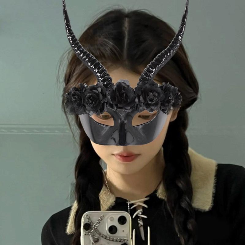 Halloweenská maska Maškarní maska Maska na půl obličeje Maska ďábla Maska pro Mardi Gras Maska pro karnevaly Strašidelná maska s rohy pro párty