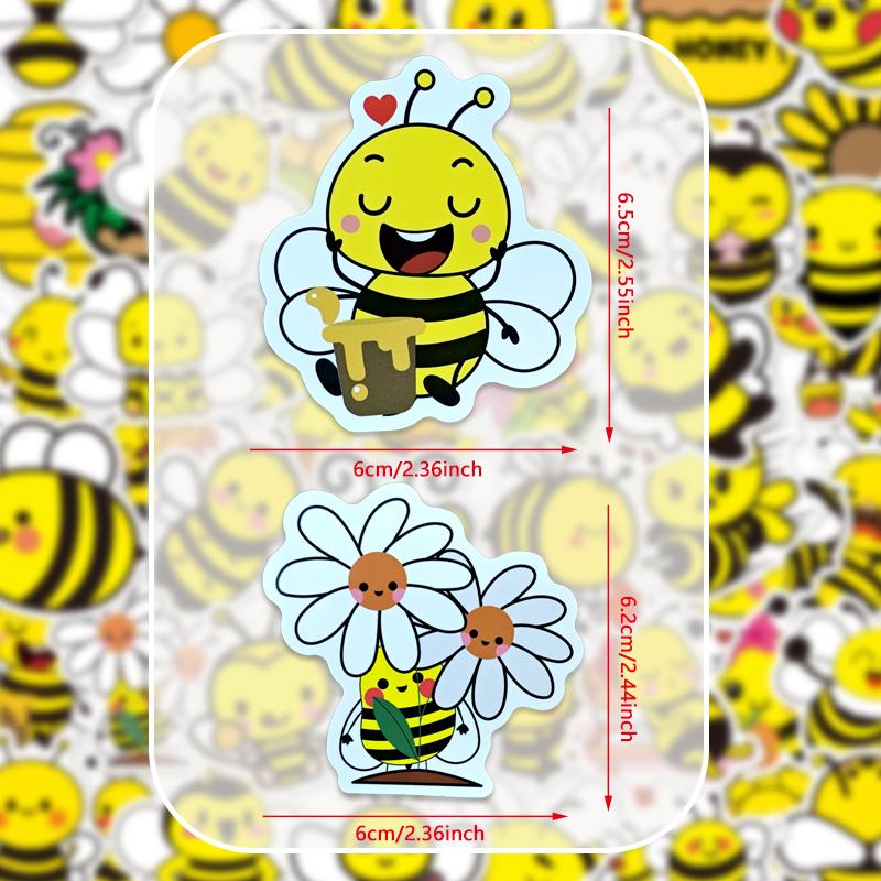50 Pcs Bee Stickers Cute Cartoon Yellow Vinyl Waterproof Bee Animal Stickers for Water Bottles, Laptop, Package, Luggage
