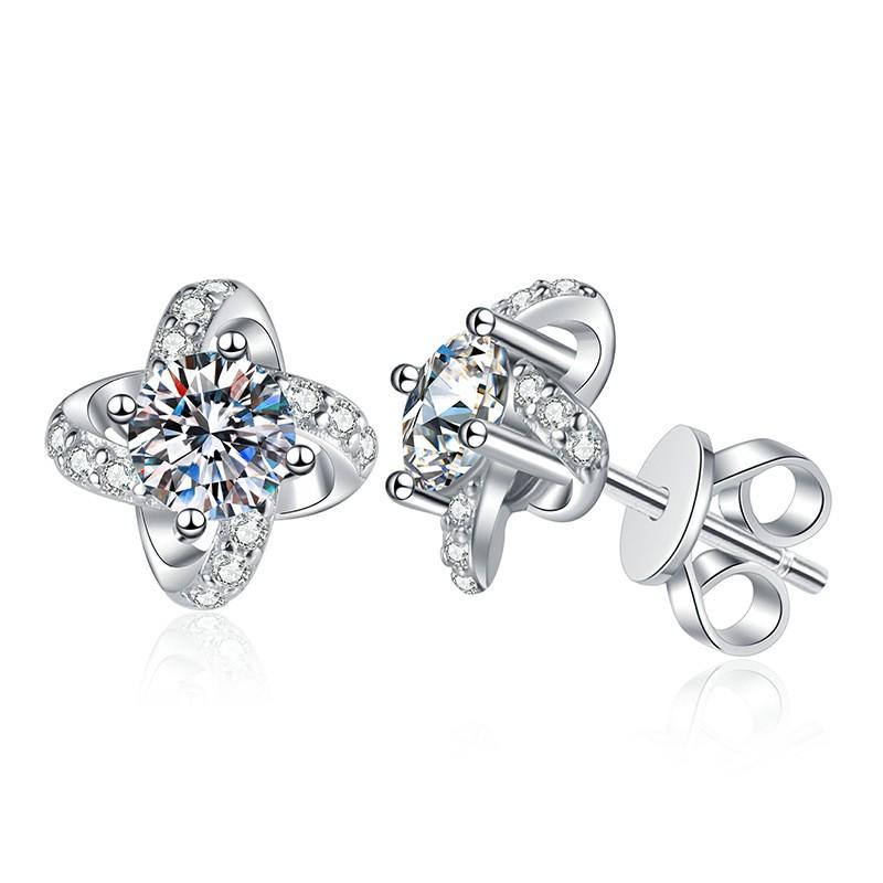 Elegant Clover Stud Earrings Women 50pt Moissanite Sterling Minimalist INS Style Floral Jewelry 925 Sterling Silver
