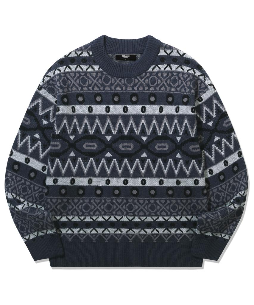 TRILLION Vintage Fair Isle Jacquard Crewneck Knit_Navy