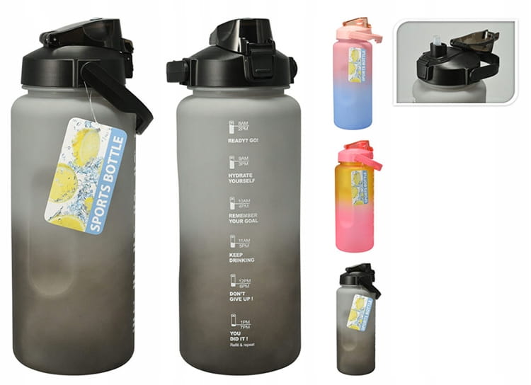 2L motivierende Mess-Wasserflasche Sportflasche mit Griff