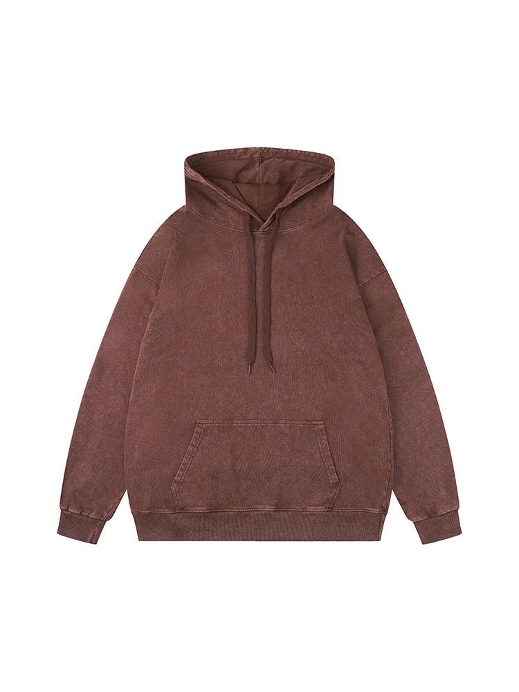 Men's Retro Wash-Faded Cotton Hoodie with Embroidered Logo