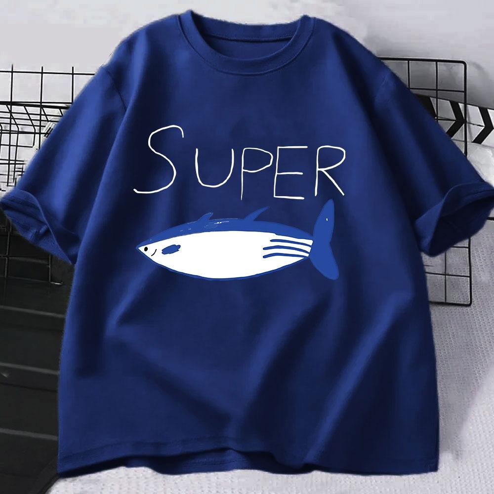 Kpop Korean Jin Super Thunfisch Fisch T-Shirts Mode Vintage Kurzarm T-Shirt Männer Frauen Kleidung Baumwolle Lässig Übergroßes T-Shirt