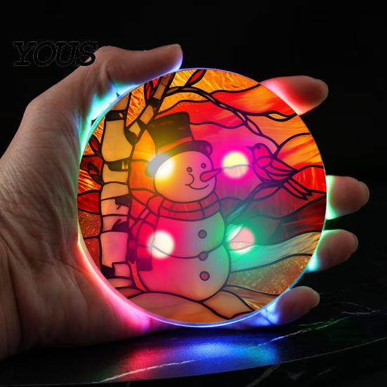 LED Coasters for Drinks Light Up Acrylic Coaster Glowing Drink Cocktail Glasses Cup Mats Luminous Bar Mat, Reusable Home Party Decor Modern