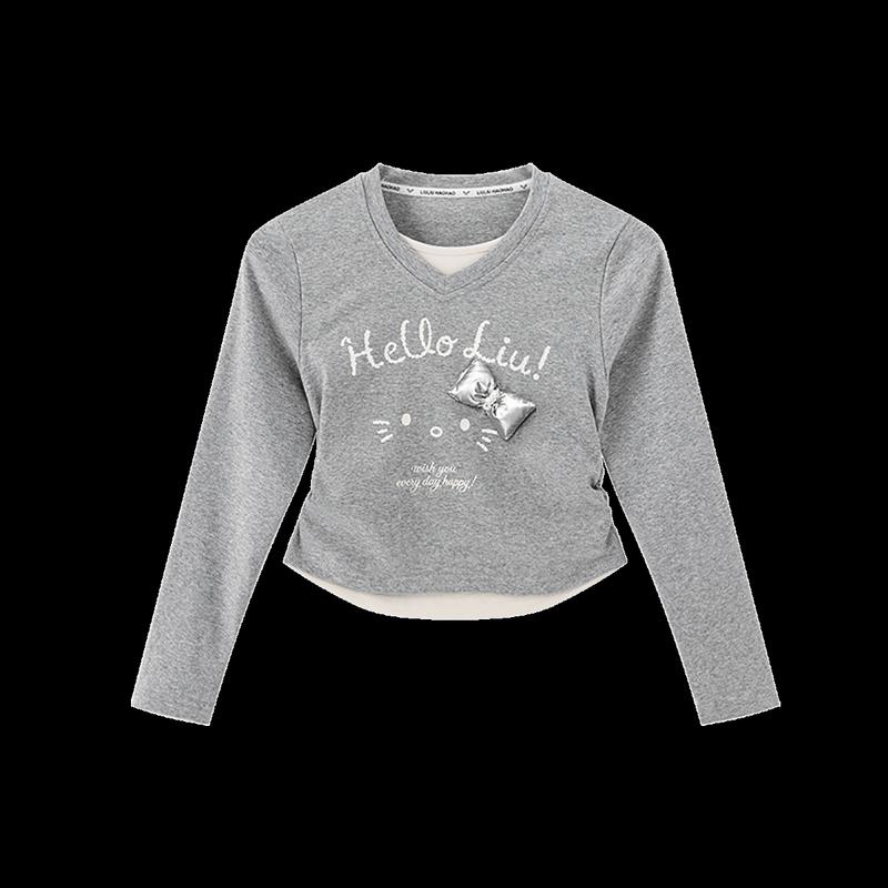 Girls' Faux Two-Piece V-Neck Long-Sleeve T-Shirt