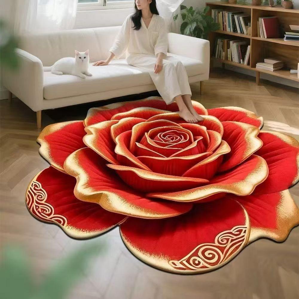 3D-Stereoskopie-Teppich mit Blumenmuster für das Wohnzimmer, Bodenmatte