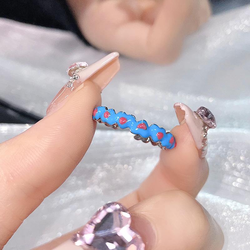 Color Dripping Oil Star Love Dopamine Ring Niche Design Fashion Sweet Cool Open Ring Personality Jewelry Women