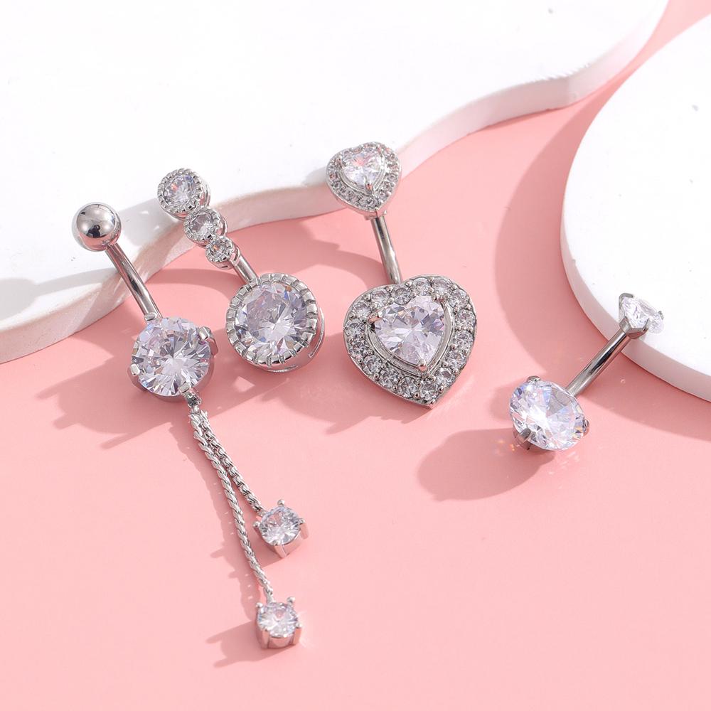 3-4pcs/lot Gold Color Crystals Zircon Belly Button Rings 14G Curved Stainless Steel Heart Wing Tassel Belly Navel Piercing Sets