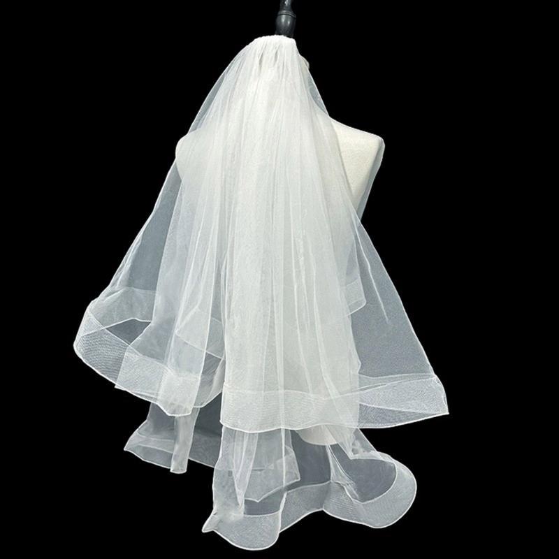 Delicate Wedding Bridal Lace Veil with Pearl/ Bowknot Girls Bride Veil Long Tulle Wedding Tiaras for Marriage Women