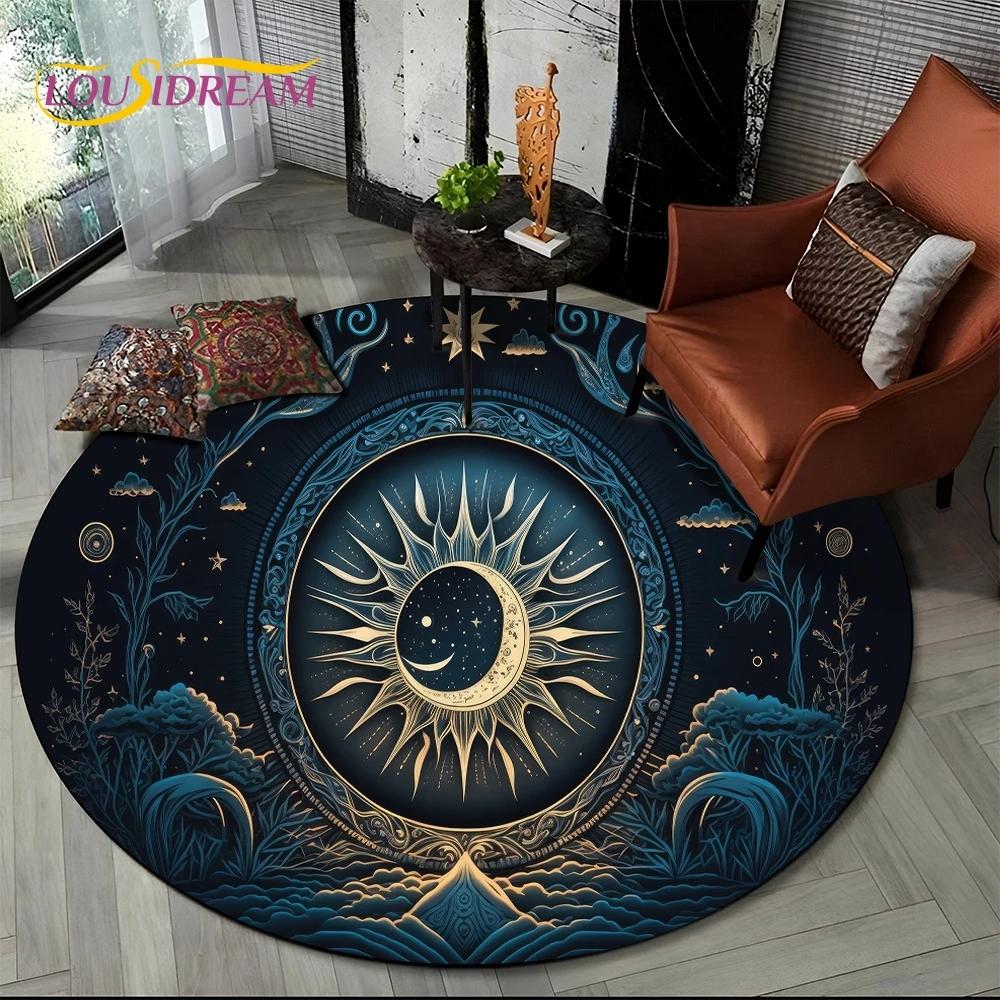 3D Mysteriou Sun Moon Tarot Mandala Magic Round Area Carpet Rug for Living Room Bedroom Kid Playroom Decor,Pet Area Rug Non-slip
