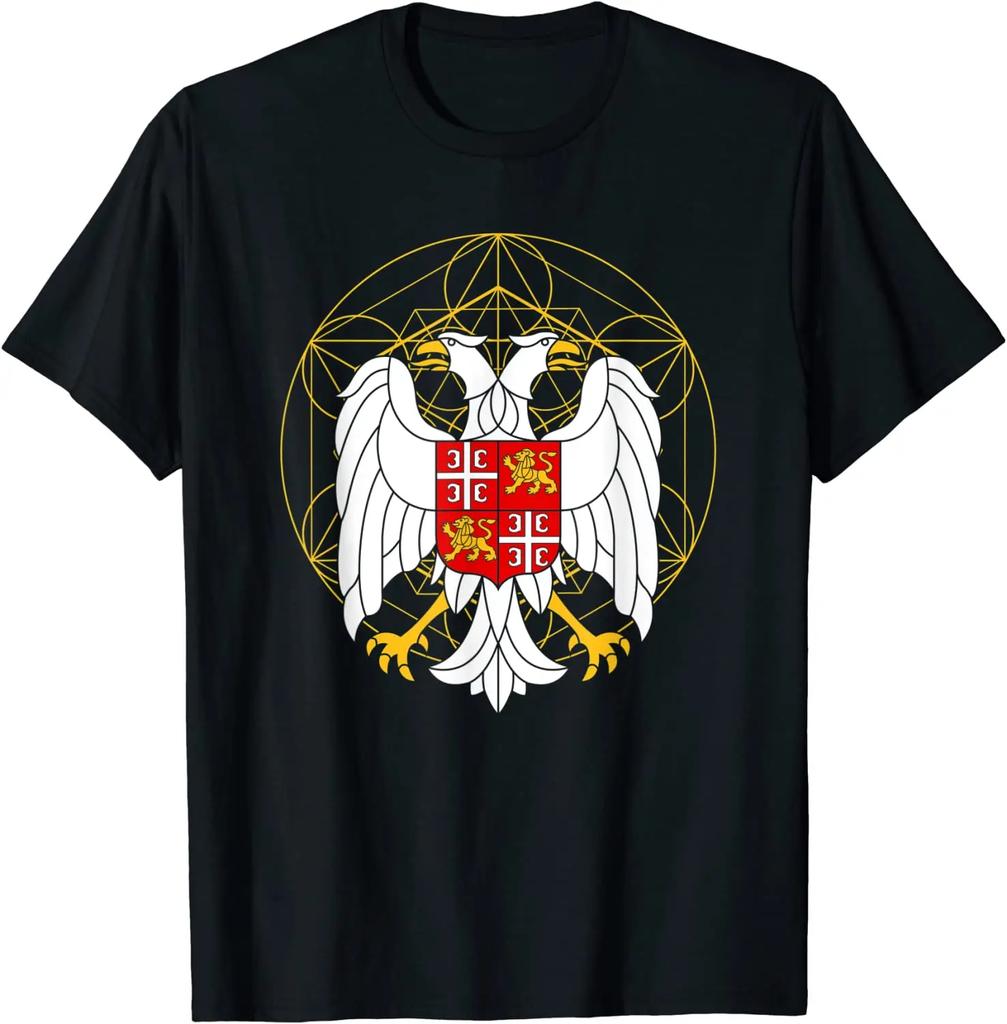 Servische dubbelkoppige adelaar voor een Servië wapenschild Fan Mannen T-shirt Korte Mouw Casual 100% Katoen Ronde Hals Zomer T-shirts