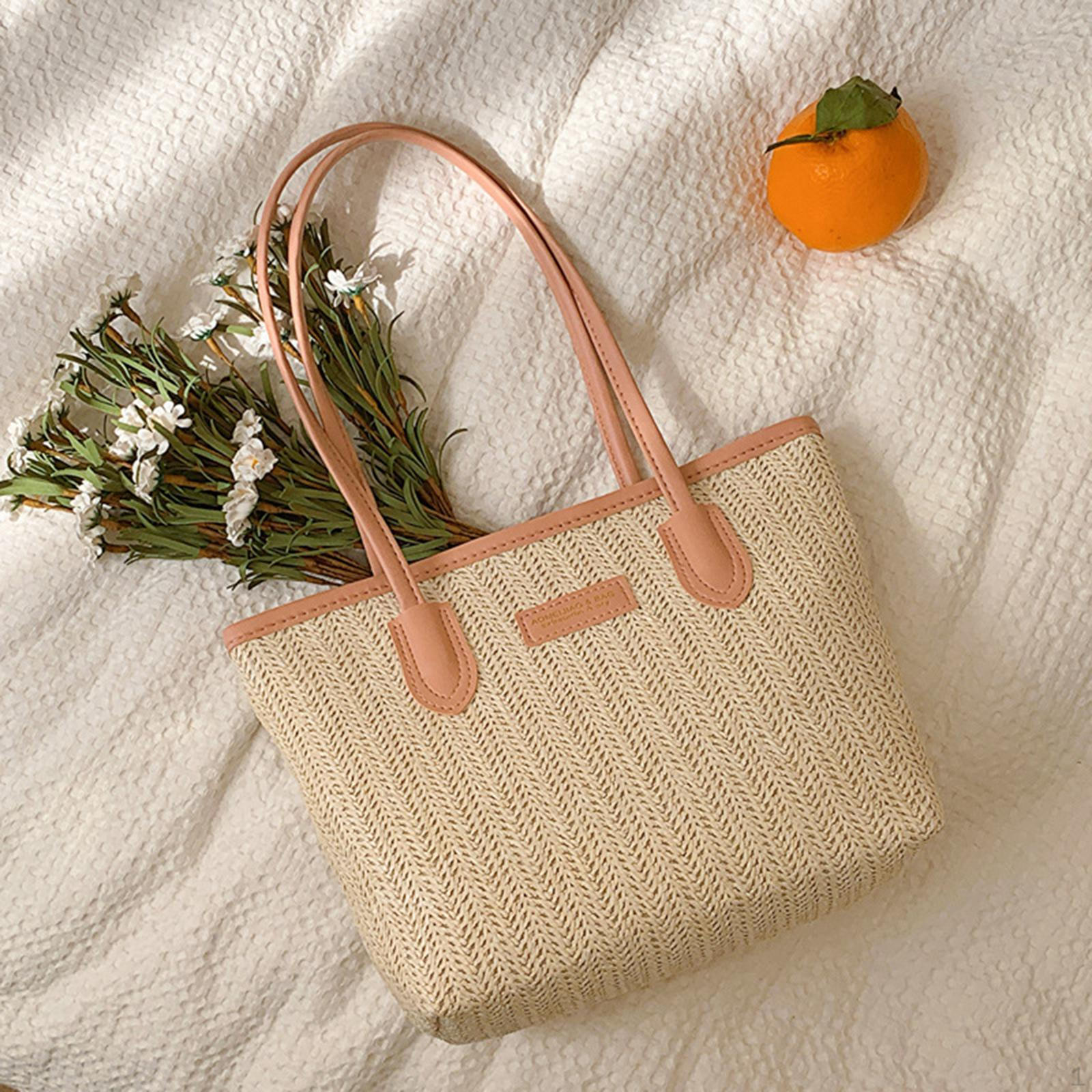 Women Shoulder Bag Fashion Portable Woven Tote for Commuting Pink Bag Strap 894₽