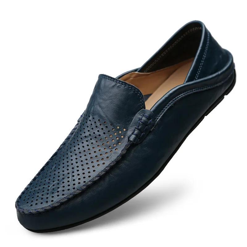 2025Men Casual Shoes Leather Moccasins Breathable Slip on Boat Shoes Italian Luxury Brand Mens Driving Loafers Size 37-47