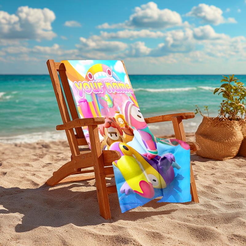 Personalized customized proof beach towel with Game Fall Guys pattern - soft, absorbent,quick-drying,perfect