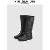 Cowhide version~ retro pleated platform locomotive knight boots for women's 2025 new autumn and winter tall boots over the knee