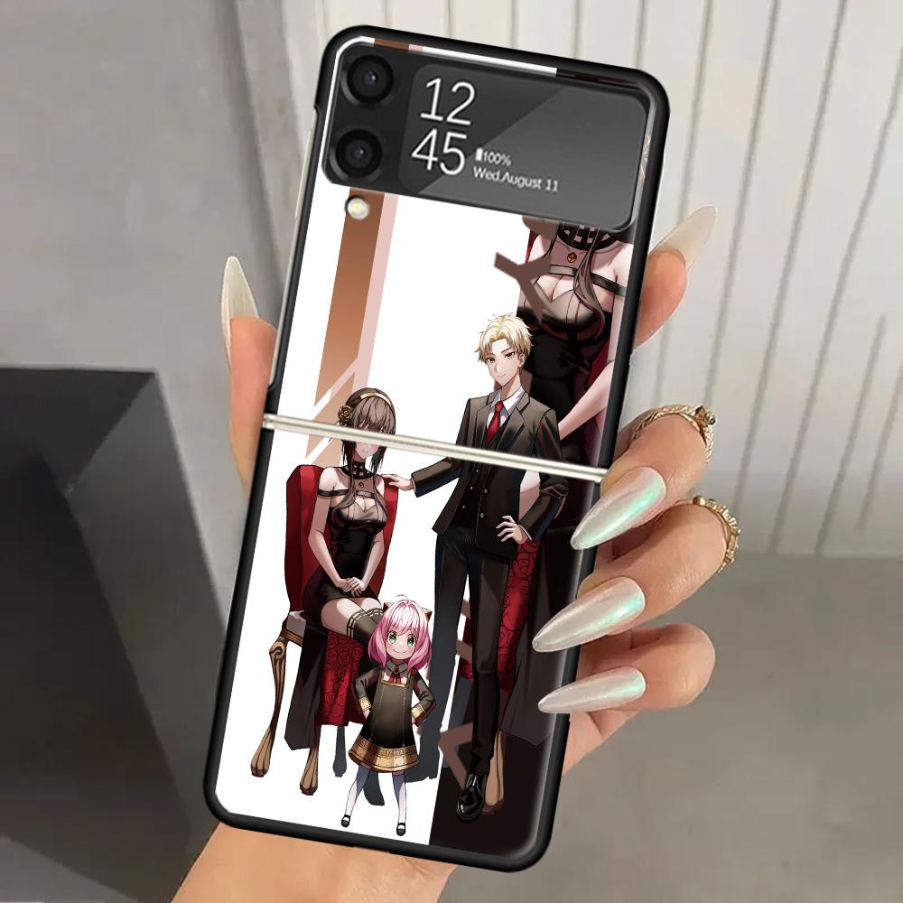Anime Spy Family Anya Hard PC Phone Case For Samsung Galaxy Z Flip 7 6 5 4 3 Black ZFlip7 ZFlip6 Flip5 Flip4 Flip3 5G Print Cove