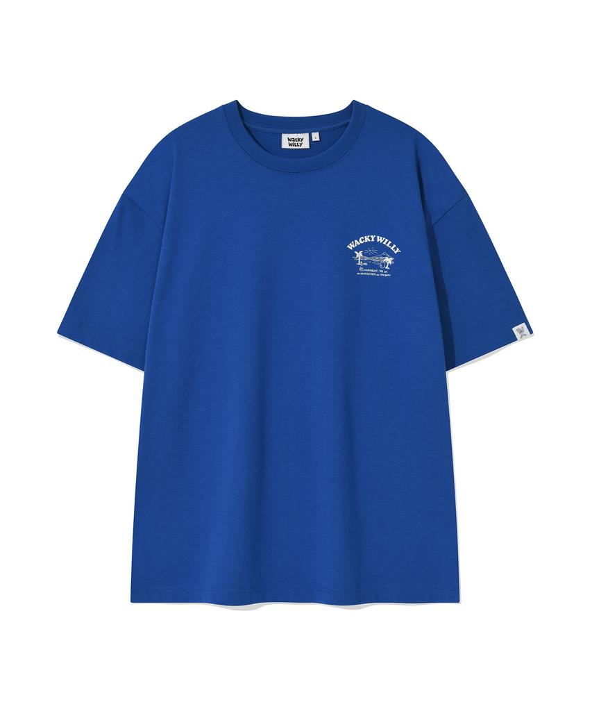WACKY WILLY Beach Graphic Vacation Short Sleeve T-Shirt Blue