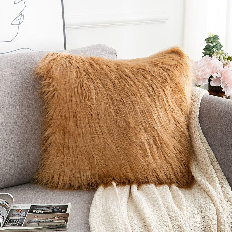 45/50cm Cushion Cover Modern Simple Soft Fluffy Pure White Plush Pillow Home Cushion Artificial Imitation Wool Pillow Cover