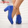 Fashion Aphixta Blue Leapard Red Round Toe 6cm High Chunky High Heels Flock Pumps Women Hot Sale Party Disco Dance Big Size 35-42