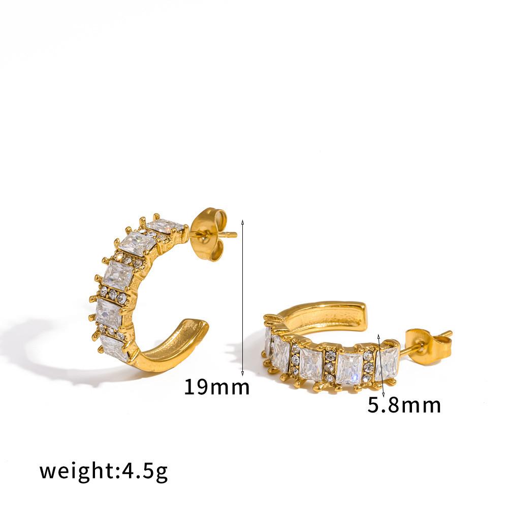 Geometric Stainless Steel Earring With Cubic Zirconia For Women Summer Fashion Accessory