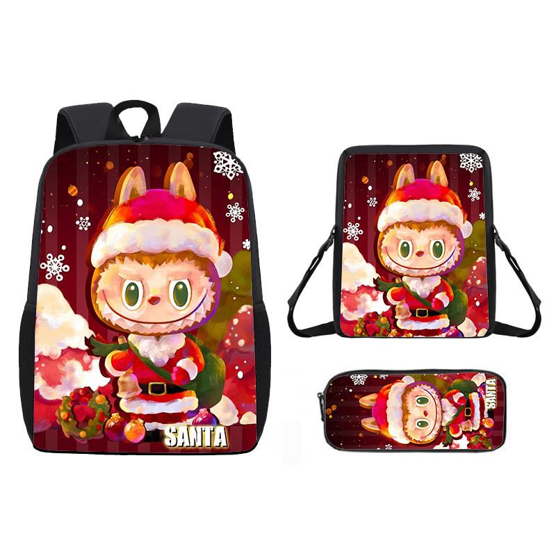 Christmas Backpack Cartoon Shoulder Bag Pencil Case Three Piece Set