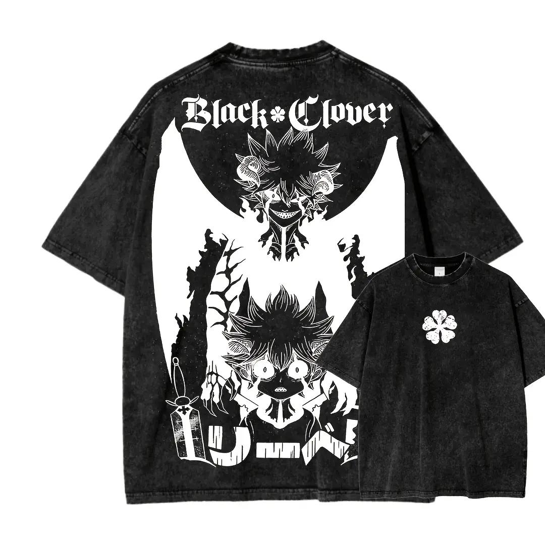 

Black Clover Manga Graphic T-shirt For Men s Clothing Summer Short Sleeve Cotton Tee Shirt Anime Vintage Washed Oversized Tshirt S чёрный