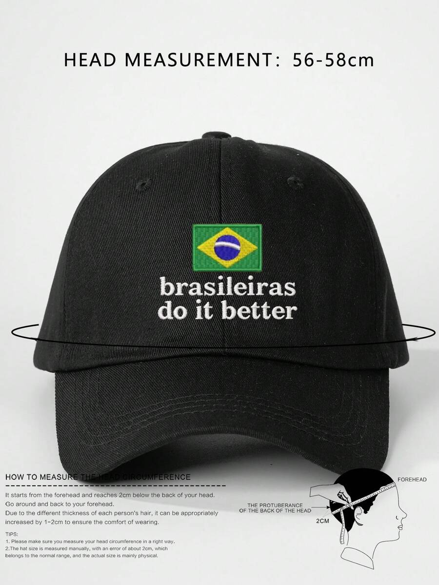Zealous Sole Women's Black Embroidered Brazil Flag Baseball Cap Adjustable Casual Hat For