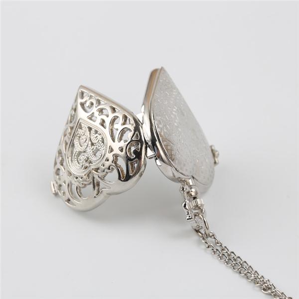 Hollow Heart-Shaped Pocket Watch Necklace Pendant Chain Women