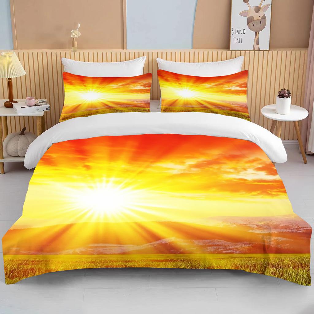 Sonnenuntergang Bettwäsche-Set Nachtansicht Bettbezug-Set mit Kissenbezug Bettwäsche King Queen Full Double Einzelgröße Luxus Bettwäsche Dekor