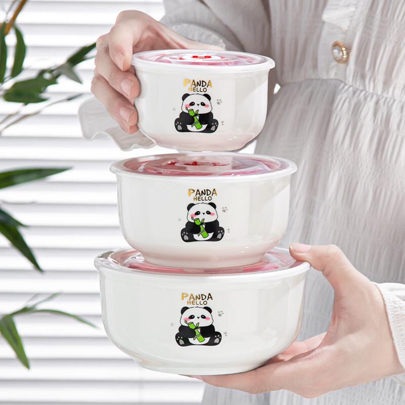 Panda Ceramic Fresh-keeping Gift Bowl 3-Piece Set