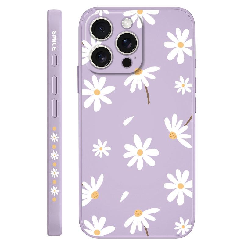 Soft Daisy Liquid Silicone Fall Prevention Case Comfortable Cover For iPhone 16 16e 15 Pro Max Samsung Galaxy S25 Plus XiaoMi Redmi Note 14 Pro Plus