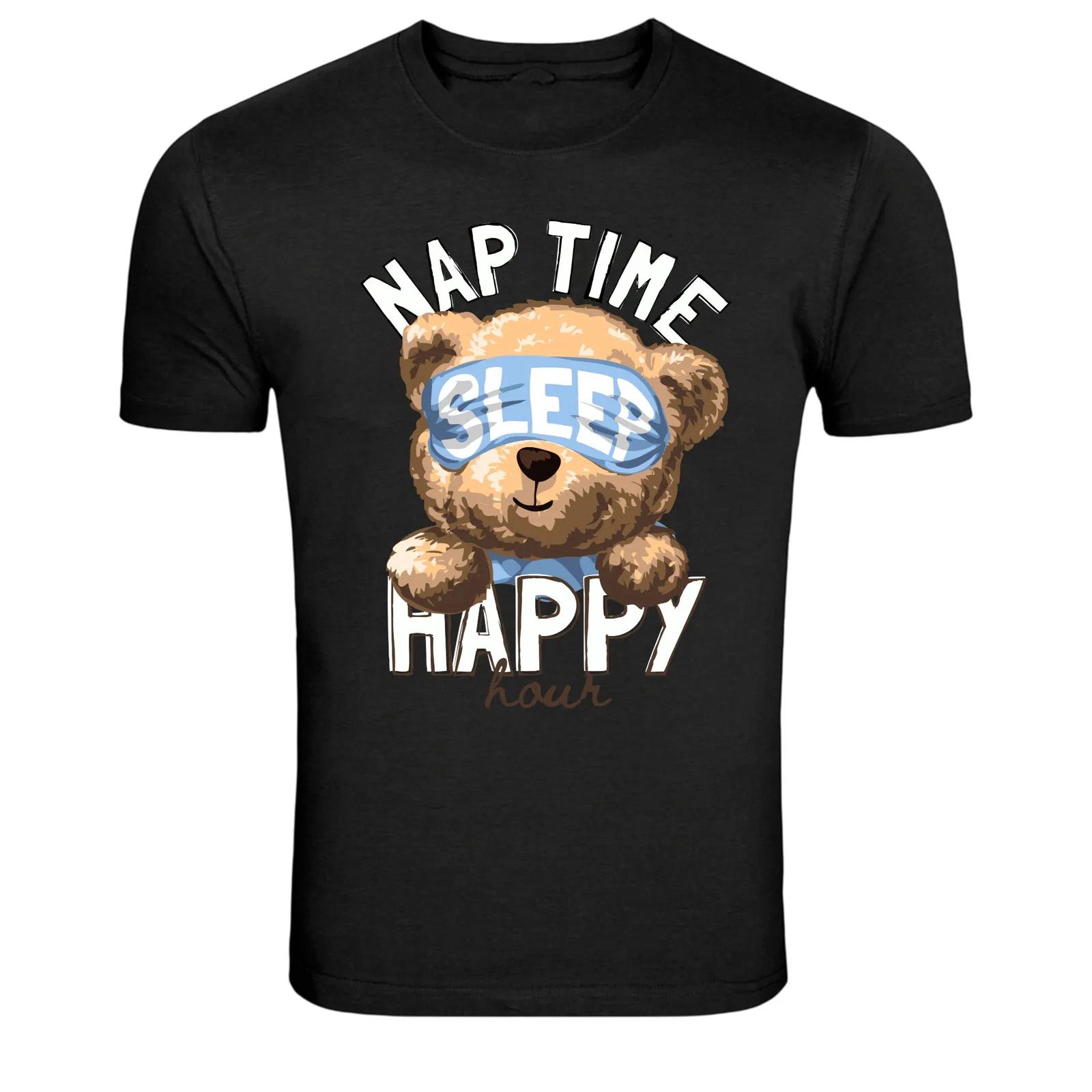 Funny Nap Time Sleepy Teddy Bear Graphic T Shirt Cute Tee 4XL
