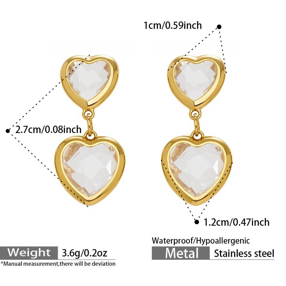 Vintage Heart Glass Necklace Stainless Steel Earrings Hand Chain Heart-shaped Jewelry Set  Gift