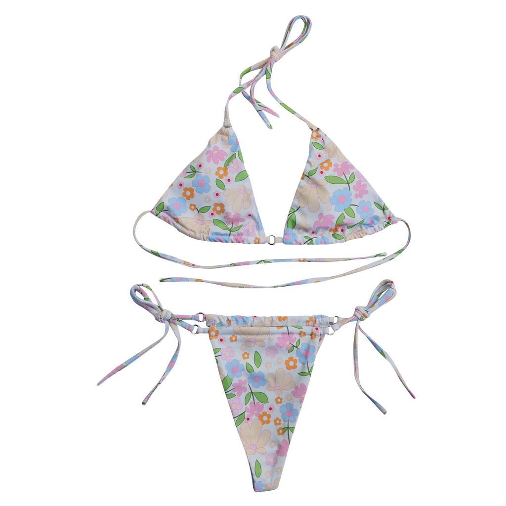 Women Sexy Print Bandage Swimsuit 2 Piece Bathing Suit Bikini Set Split Swimsuit