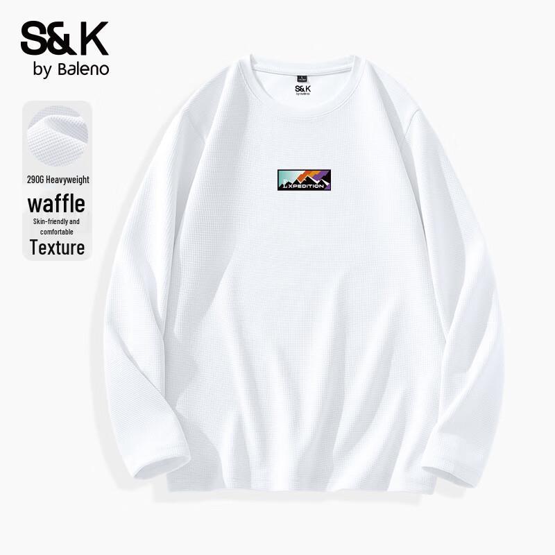 Baleno Men s S&K Waffle Knit Breathable Round Neck Long Sleeve T-Shirt L