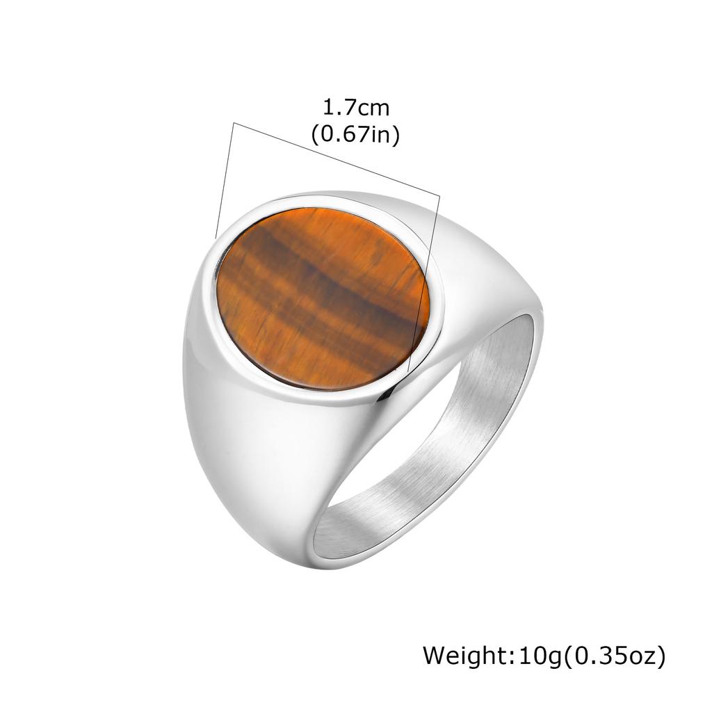 High Quality Round Natural Stone Chunky Ring, Fashion Blue Stone Stainless Steel Signet Ring for Men, Waterproof Classic Jewelry