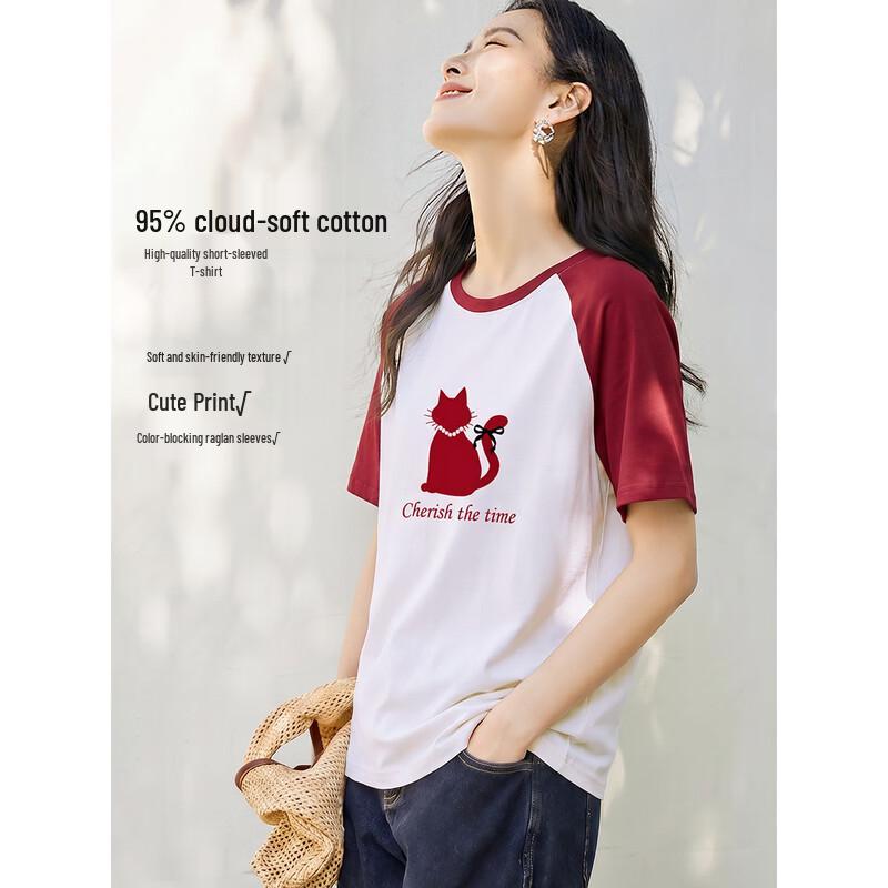 Chushen Women s Round Neck Contrast Raglan Short Sleeve T-Shirt L