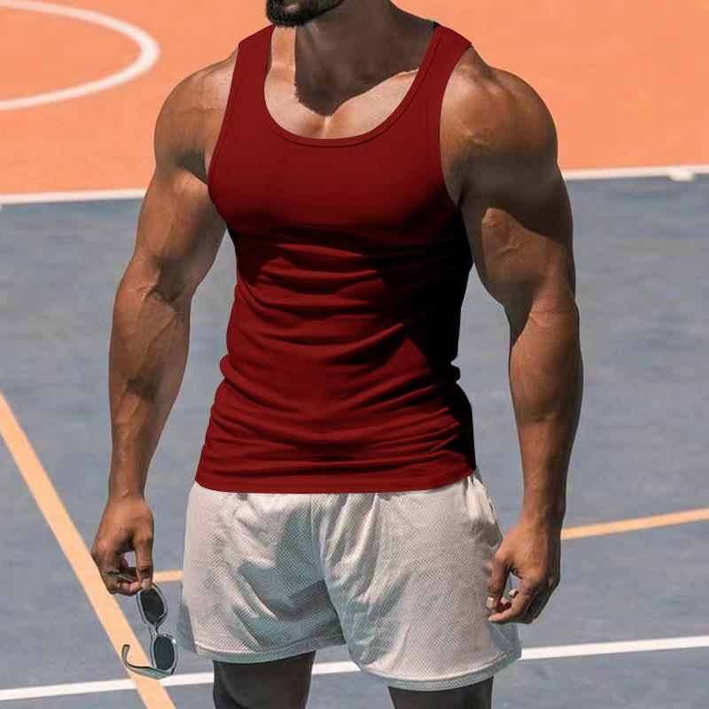 Mens Solid Color I Shaped Fitness Sports Gym Tank Top