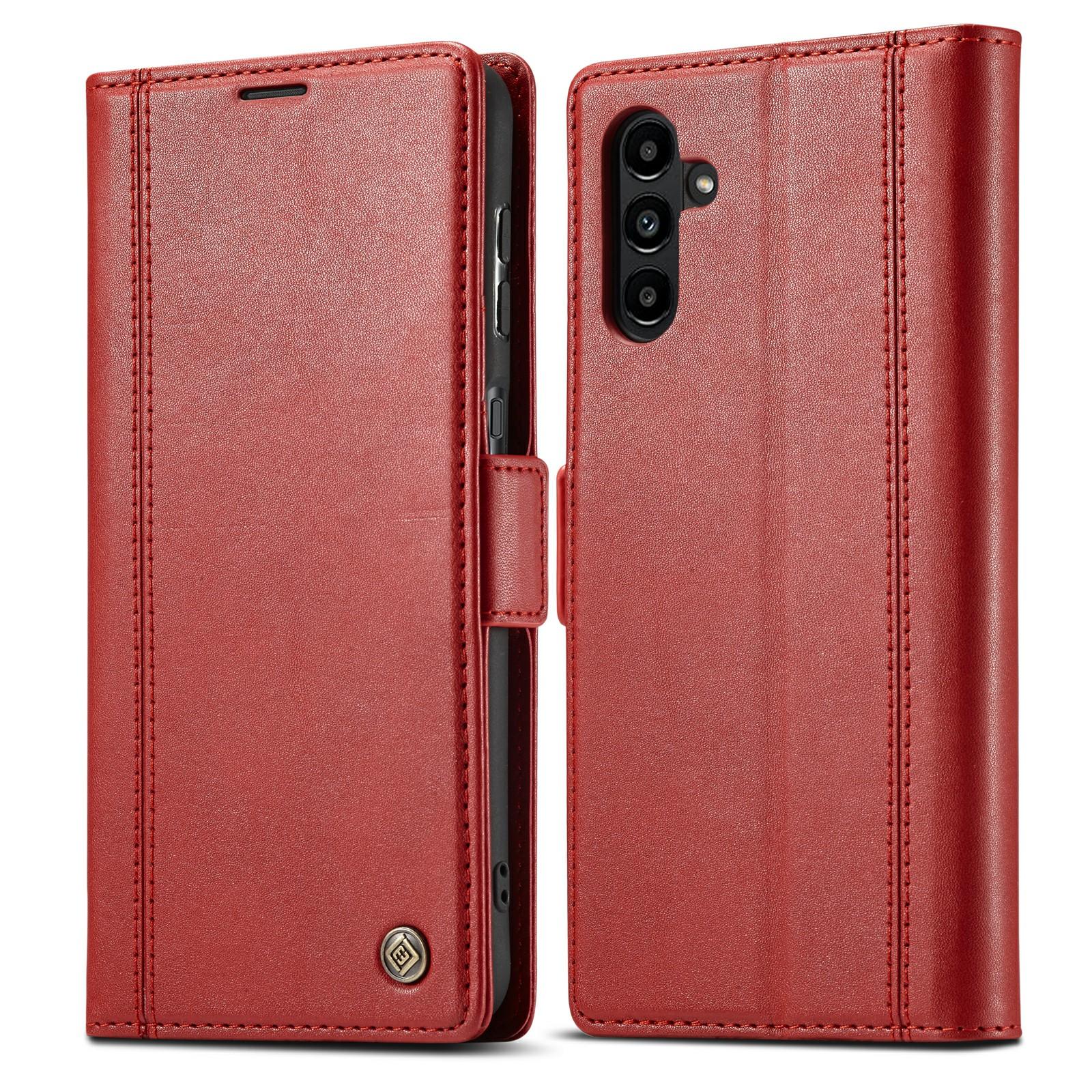 

LC.IMEEKE For Samsung Galaxy A55 5G Case Magnetic PU Leather Cover with Hardware Logo Red