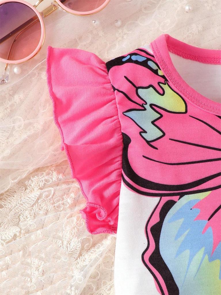 Baby Girl 2PCS Fashion Summer Outfit Set Butterfly Print Ruffle Sleeve T-Shirt + Denim Shorts for 0-3Y Newborn Casual Clothes